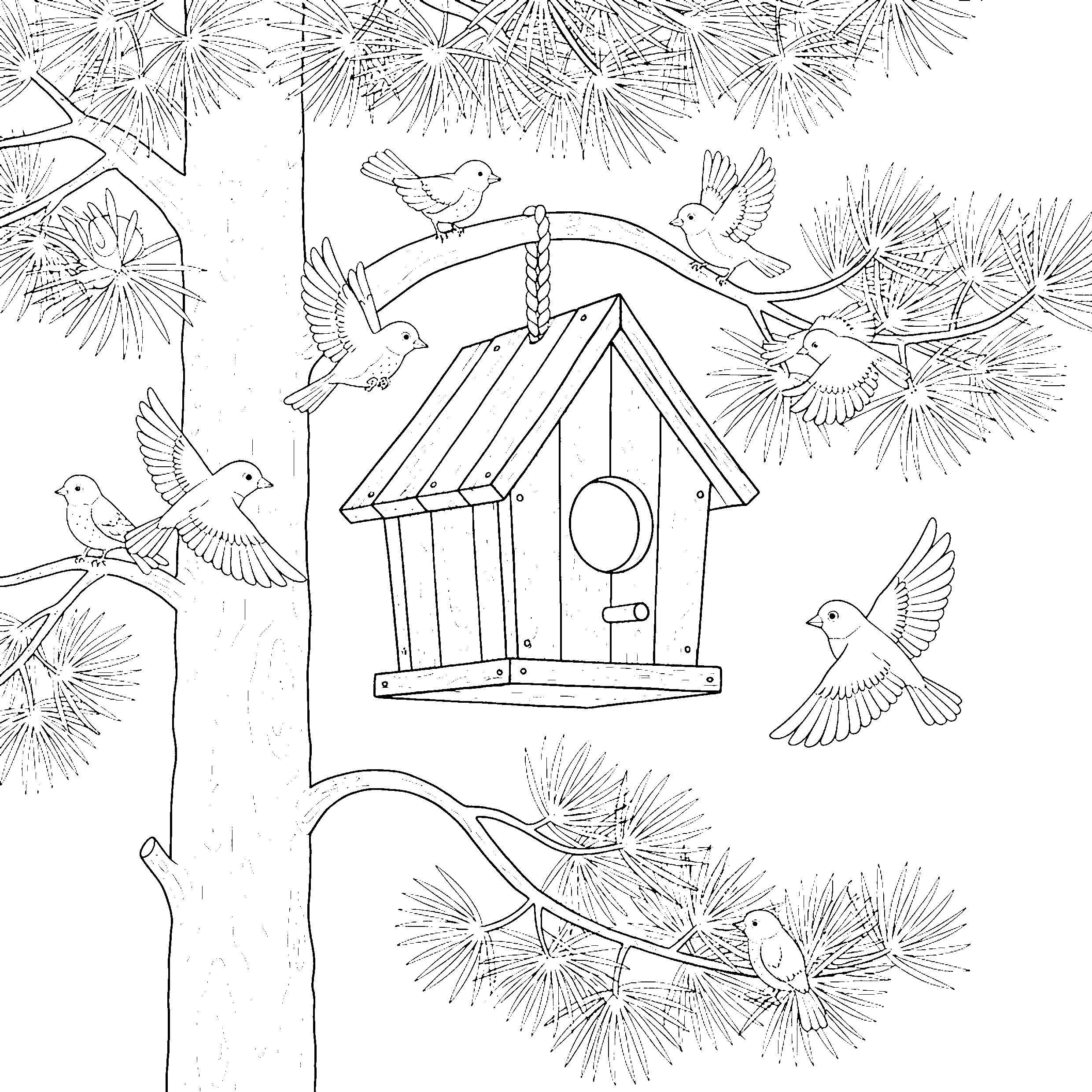 Cabane à oiseaux dans les pins