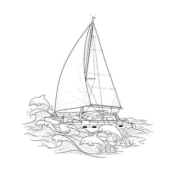 Catamaran et dauphins