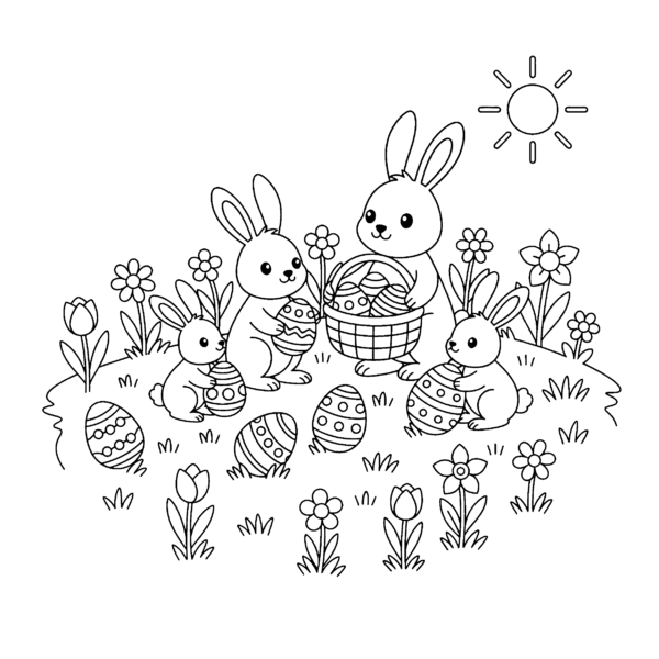 Famille de lapins de Pâques