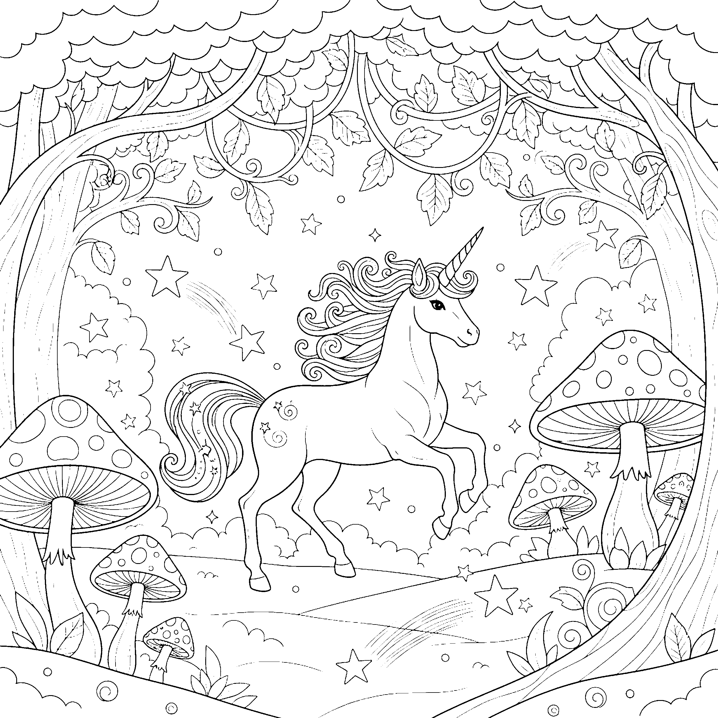 Licorne en forêt enchantée