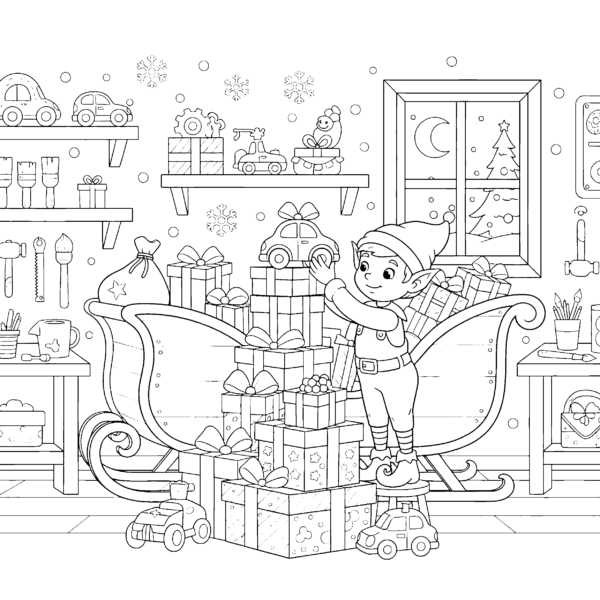 Lutin de Noël et jouets