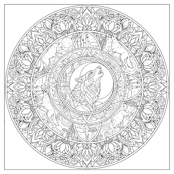 Mandala loup et lune