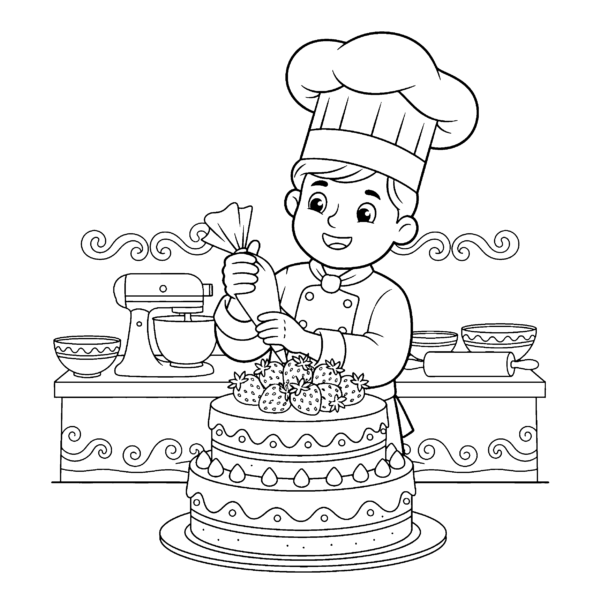 Pâtissier et gâteau