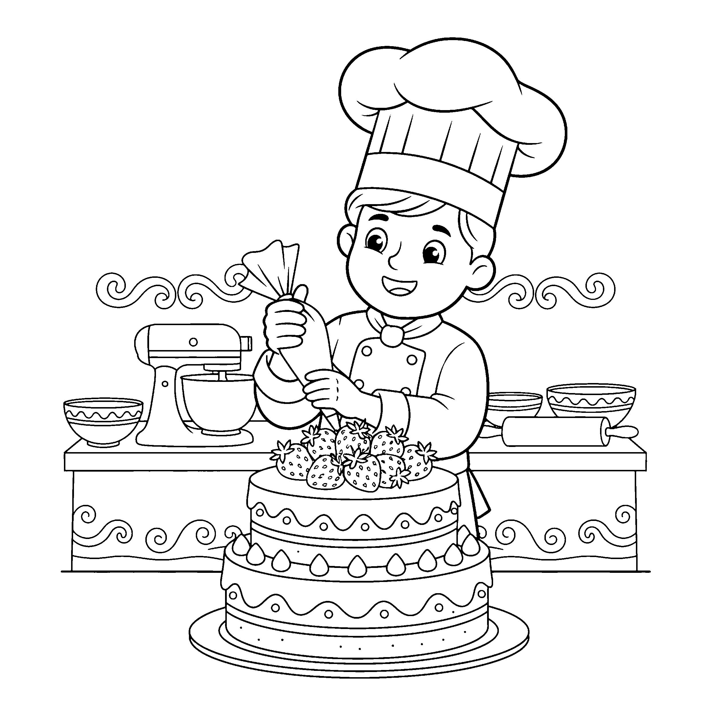 Pâtissier et gâteau