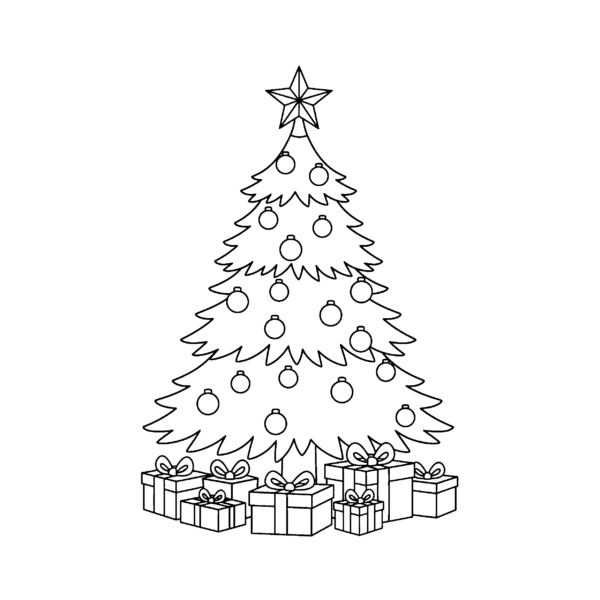 Sapin avec boules et cadeaux